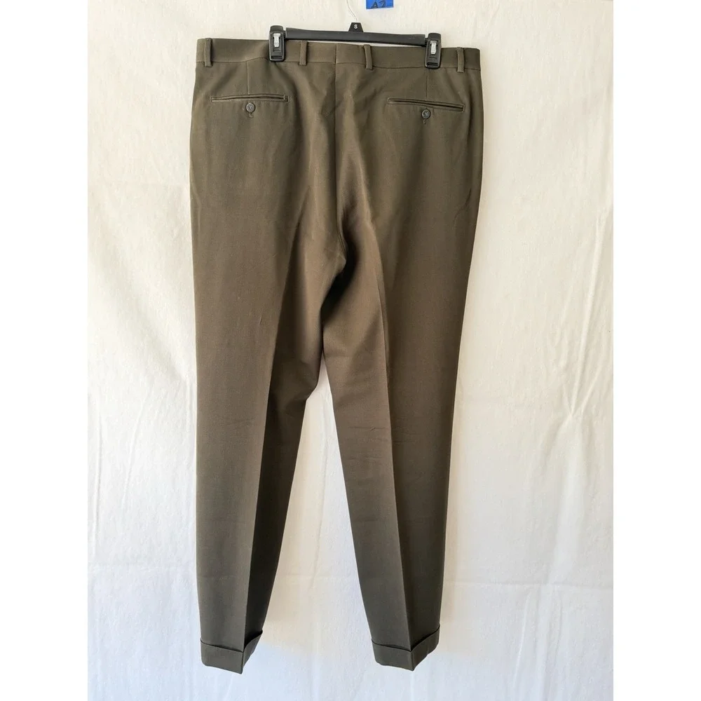 Luis Raphael Style Olive Green Dress Slacks Pleated Relaxed Fit Cuffed Hem 40